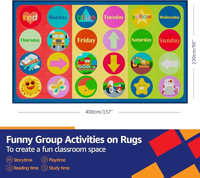 Classroom Rug 7'5"x13' Classroom Carpet for Preschool Education Daycare Rug Kids Playroom Carpet for Elementary, Kids Room