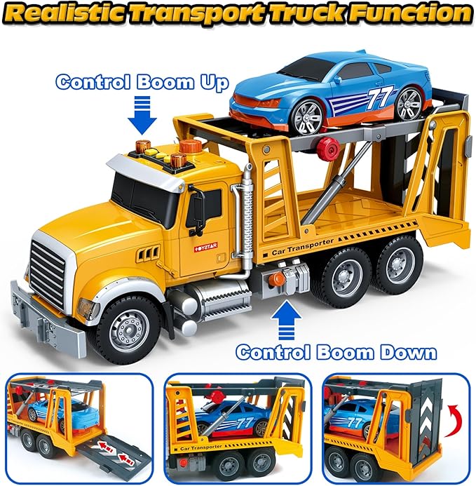 Kids Toys for 3 4 5 6 7 8 Years Old Boys, Transport Cars Carrier with Racing Car with Lights, Sounds, Toddler Friction Powered Truck Vehicle Toy for Boys Girls Christmas Birthday Gifts