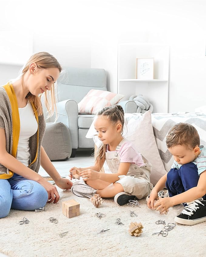 30Pcs Brain Teaser Puzzles for Games - Educational Toys, Wooden and Metal 3D IQ Puzzles, Unlock Interlock Box