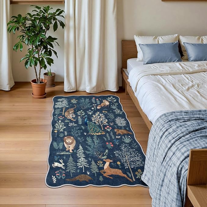 Lahome Jungle 2x3 Door Rugs for Entryway Indoor, Washable Small Rug Non Slip Bathroom Rugs Ultra-Thin Kitchen Mat, Throw Cute Neutral Rugs for Front Door Bedroom Sink (Blue, 2'x3')