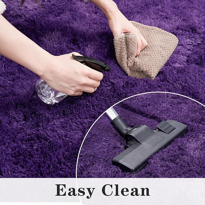 Super Fluffy Rug for Bedroom, 4x6 Feet, Modern Shag Purple Area Rugs, Soft and Cozy Plush Carpet for Kids,Girls Boys and Teens Decorations for Living Room Dorm Nursery Classroom, Purple