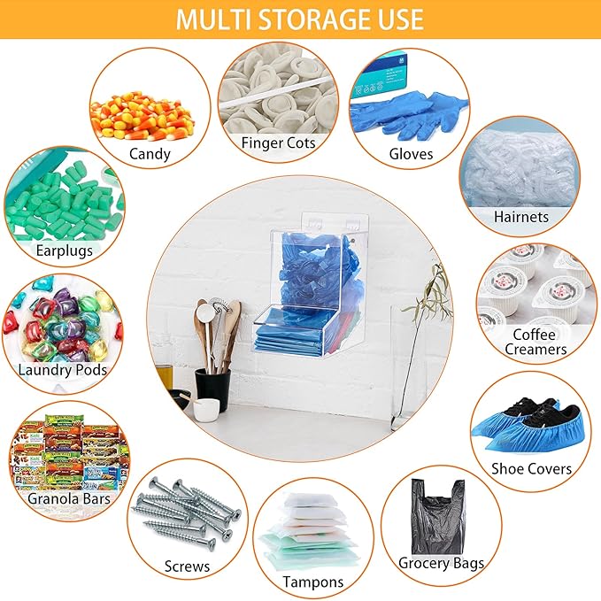 Sumnacon Acrylic Dispenser-Countertop Storage Container for Candy Shoe Covers Golves Hairnets Earplugs,Clear Laundry Pod Dispenser with Lids,Functional Wall Storage Dispenser for Laundry Room Pantry