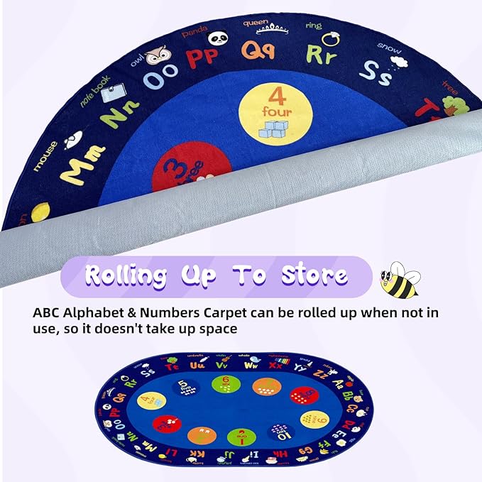 ABC Alphabet Numbers Classroom Rug, 6ft × 9ft Large Oval Preschool Rugs, Kids Carpet for Playroom Daycare Room Play Area Bedroom Living Room, Toddler Early Learning Carpets