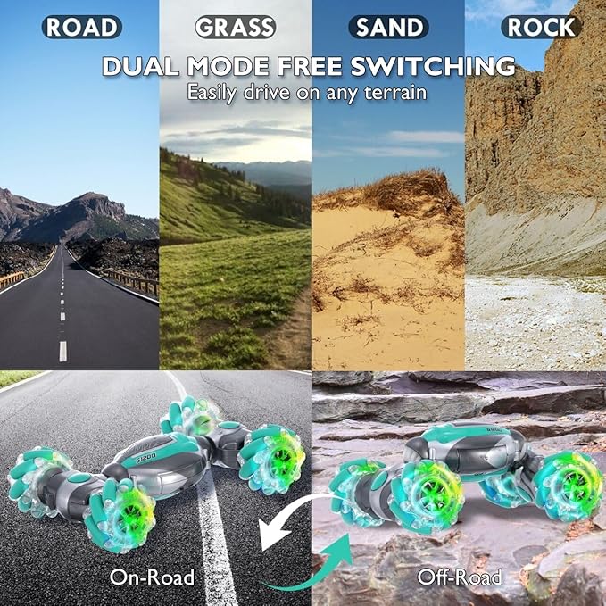 Gesture Sensing RC Stunt Car, Gesture RC Car for 6-12 yr Boys Girls, Hand Controlled RC Car 360° Double-Side Rotation with Lights, 2.4GHz 4WD Remote Control Twist Cars, Xmas Gifts for Kids Age 8-12