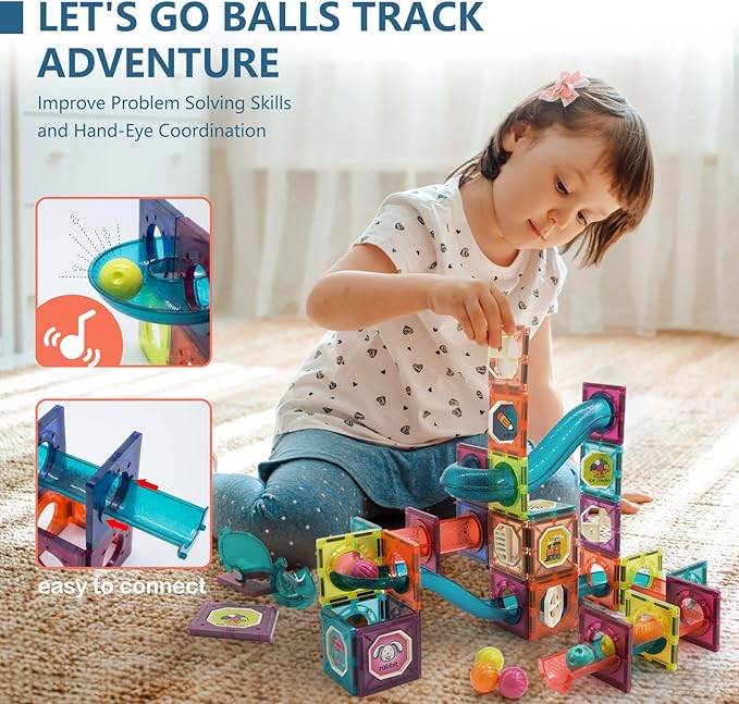 LTKFFFdp Magnetic Building Blocks STEM Educational Toys for Kids Ages 4-12, Ball Track and 3D Stacking Construction Set