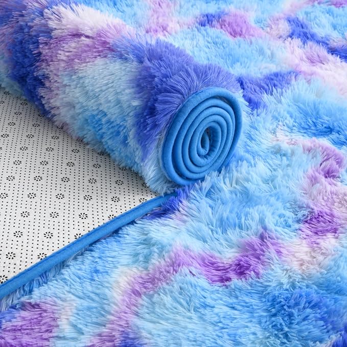 AROGAN 8x10 Feet Soft Runner Rugs for Bedroom Plush Fluffy Rug, Shag Furry Area Rug Carpet Non Shedding for Nursery Children Kids Girls Room Home Hallways Decorative, Blue and Purple