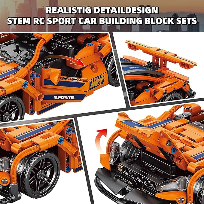 408 Piece Remote Control Racing Car Building Set for Kids,STEM 1:16 technology Sports Car Collection Model Brick Kit,Rechargeable RC Sports Cars Toy Set Gift for 6 7 8+ Year Old Boys and Girls