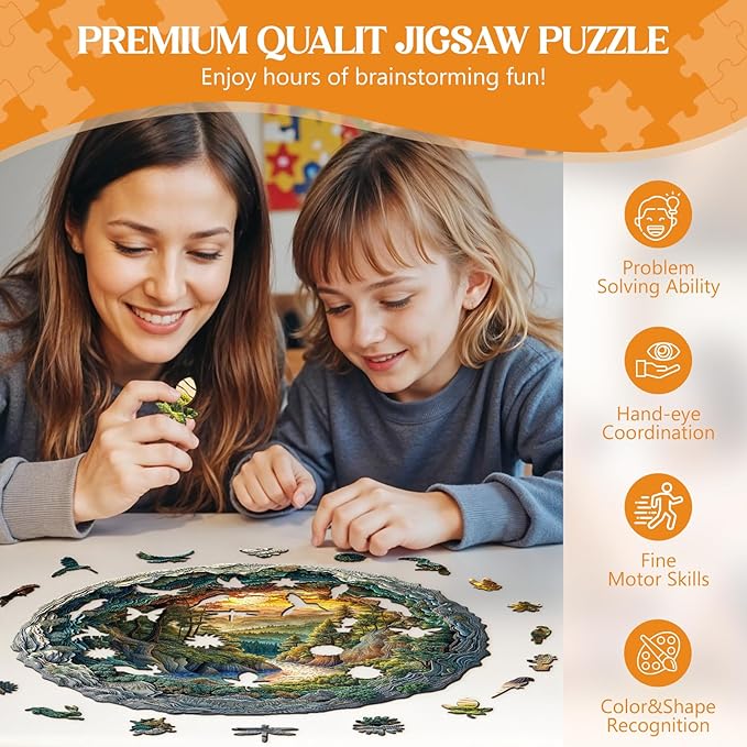 Wooden Puzzles for Adults, Wooden Jigsaw Puzzles for Adults Kids, 3D Cave Forest Unique Shaped Wood Puzzles Adult, Creative Birthday Gifts for Friends Family Game (13.4 * 13.3in 300pcs)