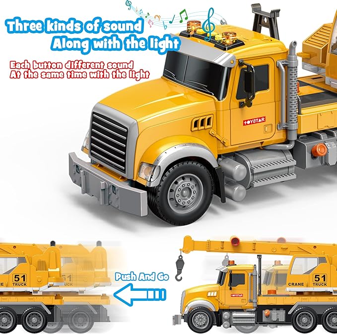 Dwi Dowellin Toys for 3 Years Old Boys Girls Kids,Construction Toy Crane Truck with Lights and Sounds