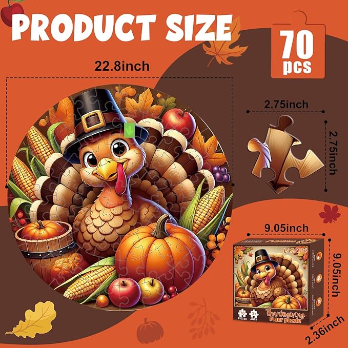 Thanskgiving Floor Puzzles for Kids Age 4-8, 70pcs Large Thanksgiving Jigsaw Puzzle for Kids 4-8 | Educational and Fun Fall Gifts for Kids