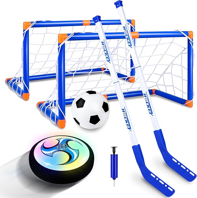 STREET WALK Kids Toys - Hover Hockey Set with Rechargeable Hover Soccer 2 Goals - Air Power Training Ball Playing Hockey Game - Hockey Toys 3 4 5 6 7 8 9 10 11 12 Year Old Boys Girls Best Gift