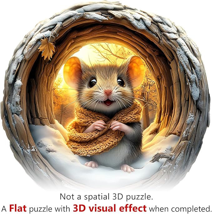 KAAYEE Wooden Puzzles for Adults 200 Pieces Visual 3D Wooden Jigsaw Puzzles Adult Animal Wood Puzzle Gifts for Mother's Day Adults Kids Mouse Puzzle(11.4 * 11.4in)