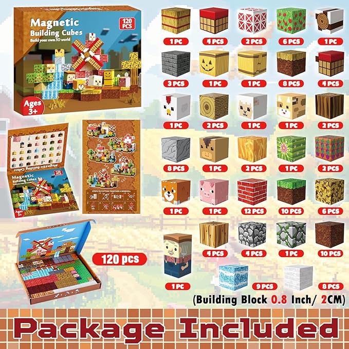 Goody King Magnetic Blocks | 120PCS Magnetic Building Blocks,Magnetic Blocks Farm,STEM Montessori Sensory Toys for Toddlers Kids Boys Girls Ages 3 4 5 6 7 8 9 10 Christmas Birthday Gifts