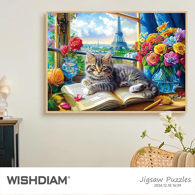 Jigsaw Puzzles 2 Pack 1000 Pieces - WISHDIAM Puzzles for Adults - Cats Kitten in Flower Room - Funny Pets Puzzles for Adults 1000 Pieces and up (Paris & Garden)