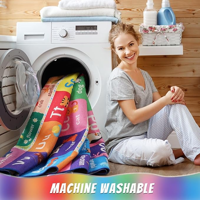 ABC Kids Rug for Playroom, 3x5 Washable Classroom Area Rugs, Toddler Educational Play Mat with Alphabet Numbers Seasons Shapes, Learning Fun for Preschool Children, Colorful