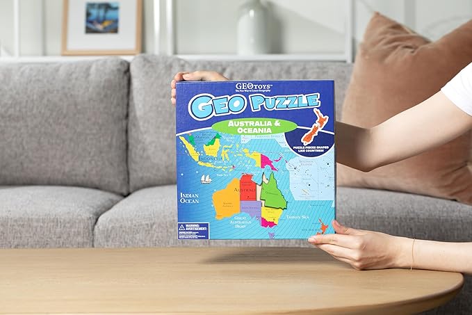 GeoToys GeoPuzzle, Australia & Oceania Shaped Jigsaw Puzzles, 70 Pc Geography Puzzle, Geography Game, Map Puzzle - Jigsaw Puzzles for Kids Ages 6-9 Years Old