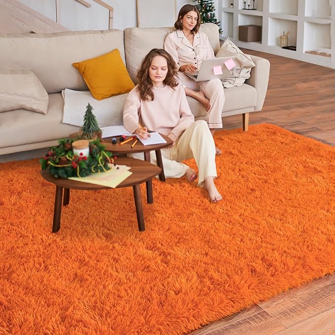 Super Fluffy Rug for Bedroom, 6x9 Feet, Modern Shag Orange Area Rugs, Soft and Cozy Plush Large Carpet for Kids, Girls Boys and Teens Decorations for Living Room Dorm Nursery Classroom