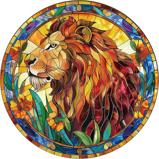 Wooden Puzzles for Adults, Nature & Lion Jigsaw Puzzles 200 Pieces, Unique Shaped Puzzle for Adults and Kids, Christmas Birthday Gift Family Game 11.2 x 11.2 Inch