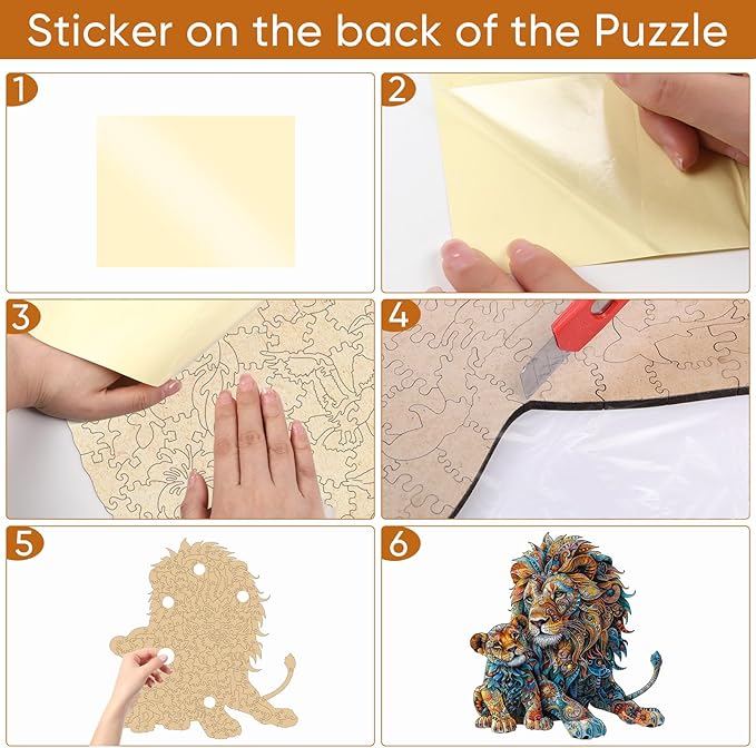 Wooden Puzzles for Adults, Lion Family Jigsaw Puzzles 200 Piece, Unique Shape Puzzles for Adults and Kids, Fun Challenging Puzzles Family Game Gift, Medium Size 10.6 x 11.3 Inches