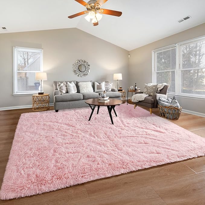 Pettop Fluffy Pink Area Rug for Bedroom Living Room, 3x5 Feet Soft Plush Fuzzy Rugs for Girls Kids Boys, Non-Slip and Washable Rug for Nursery Classroom, Carpet for Rooms Decor