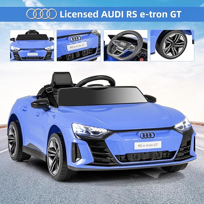 INFANS 12V Kids Ride On Car, Licensed Audi RS e-tron GT Electric Vehicle with Remote Control, Toddlers Battery Powered Toy with 4 Wheels Suspension, LED Headlight, Music, MP3, USB, TF Port (Blue)