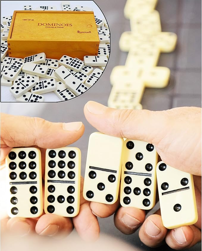 Dominos Game Double 9 - Dominos Set for Adults and Kids Ages 8 and up - Double Nine Dominoes Set, Classic Board Games - Domino Set for Family Game Nights - Double Nine Dominos Set 55 Tiles with Case