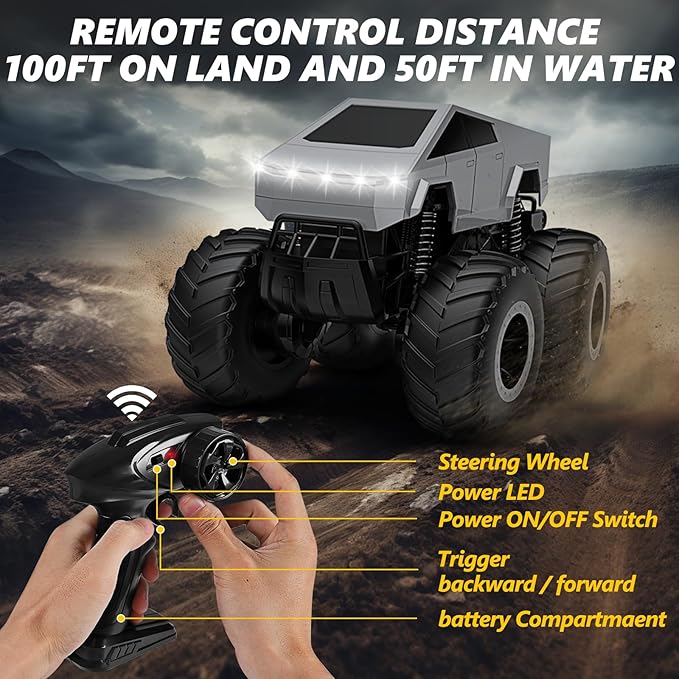 RC Car 1:16 Scale Remote Control Car, Waterproof Off-Road Toy Car with 2.4GHz, RC Monster Truck Gifts for Boys Girls Age 6-12