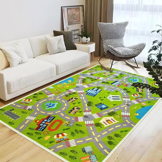 4x6 Ft Kids Rug Car Play Mat Car Rug for Playroom, Kids Educational City Traffic Road Map Fun Carpet, Kid Bedroom Rugs Decor, Road Rugs for Ages 3-12 Years Old (KR1, 4x6ft)