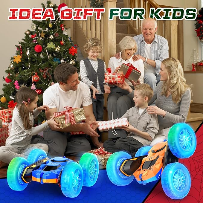 NQD Spider Remote Control Car- Double Sided 360°Rotate Mini RC Stunt Car with Wheel Lights, 4WD Off-Road RC Cars 2.4Ghz Indoor/Outdoor Rechargeable Toy Car for Boys Age 4-7 8-12 Birthday Xmas Gift