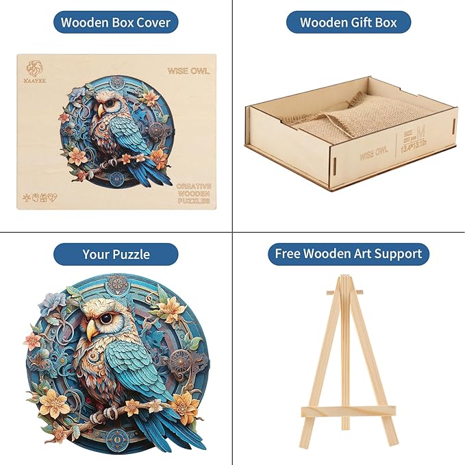 Wooden Puzzles for Adults,Wise Owl (L-344pcs) Wooden Jigsaw Puzzles, 13.5*13.1 in Unique Shaped Animal Wood Puzzles Adults, Wooden Animal Puzzles for Kids Birthday Gifts Family Puzzle Games