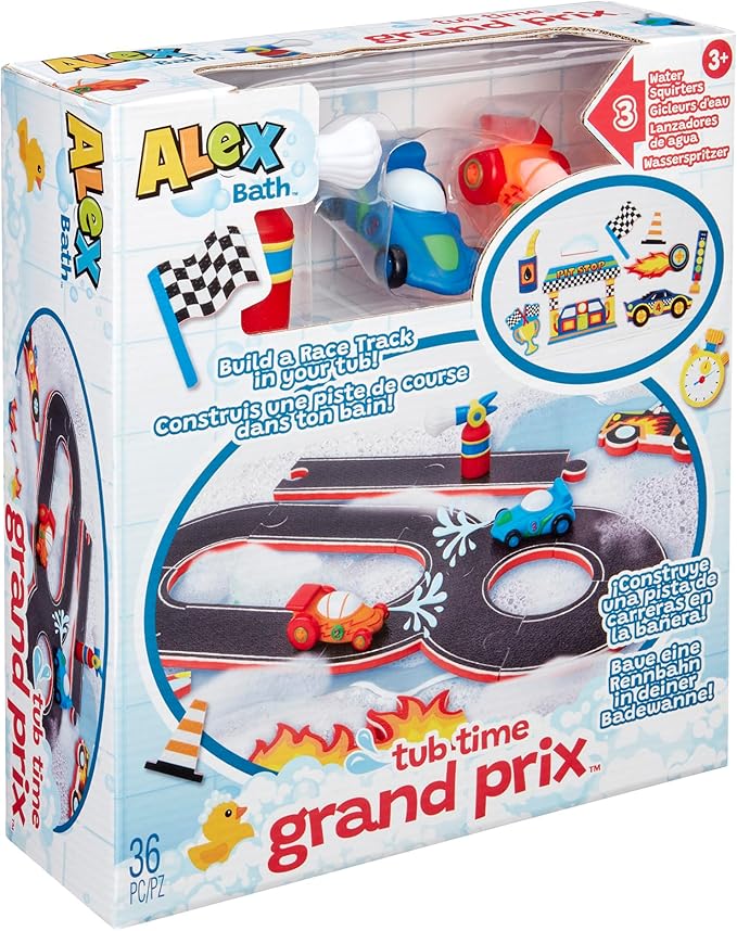 ALEX: Tub Time Grand Prix - 32 Piece Bath Time Toy Set, Car & Racetrack Playset, Foam Pieces, Water Squirting Cars, Water Toy, Kids & Toddlers Ages 3+