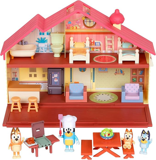 Bluey Mega Bundle Family Home & BBQ Playset – Amazon Exclusive, 4 Figures (Bluey, Bingo, Bandit, Chilli), 13+ Removable Furniture Pieces, Outdoor Patio, Accessories, Imaginative Playset for Kids 3+