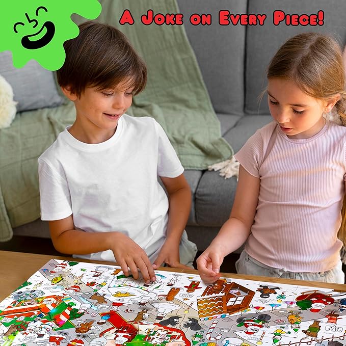 72 Piece Christmas-Themed Joke Floor Puzzle for Kids – Fun Holiday Puzzle with Family-Friendly Jokes on Each Piece – Made in USA – Perfect for Ages 6+, XL Puzzle Size Assembled 24" x 36"