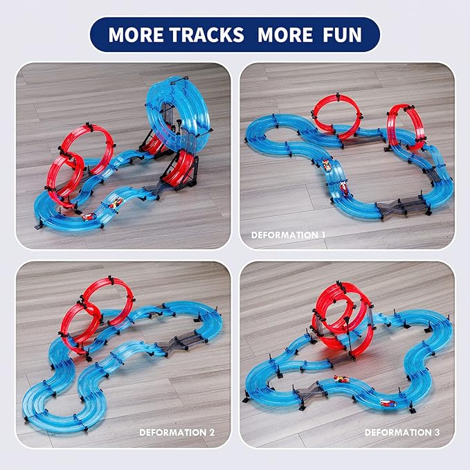 Slot Car Race Track Sets for Kids, Hot Magnetic Attraction Track Builder, Electric Remote Control Track Car Birthday Toys for Boys Kids Age 6 7 8-12