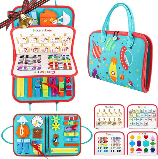 Busy Board Montessori Toys for 1 2 3 4 Year Old Boy & Girl Birthday Gifts, Busy Book for Toddlers 1-3, Sensory Educational Travel Toys, Preschool Activities for Learning Fine Motor Skills