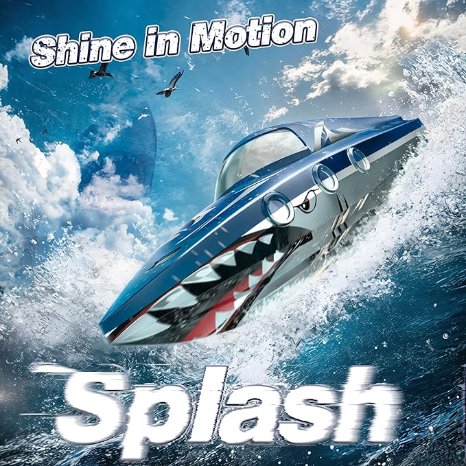 Shark RC Racing Boat for Kids & Adults,2.4GHz High Speed Remote Control Boat W/ Dual Battery 50 Min Runtime,Waterproof,Fast Remote Control Toy Gift Kids 8-12, Ideal for Pools & Lakes,Shining Blue