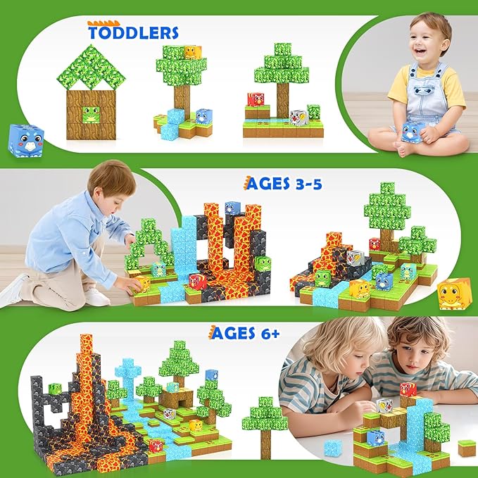 Magnetic Blocks Toys, Build Mine Magnet World Dinosaurs Set, Magnetic Tiles Building for Boys & Girls Kids Ages 3-5 5-7, STEM Montessori Sensory Toys for Toddlers Gifts for 3+ Years Old