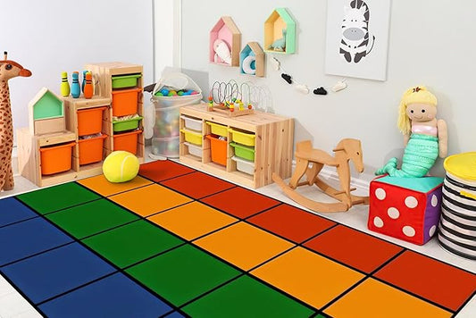 Classroom Rug Elementary 8'x12' Carpets Large Rainbow Rugs 24 Seats for Class