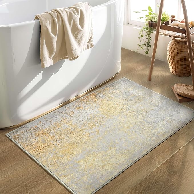 Entrance Rugs Indoor 2x3 Orange, Silver & Gray Entry Rug Washable Abstract Small Area Rug Non-Slip Low Pile Throw Rugs for Entryway, Kitchen Floor, Front Door Indoor Door Mat, Bedroom Bedside