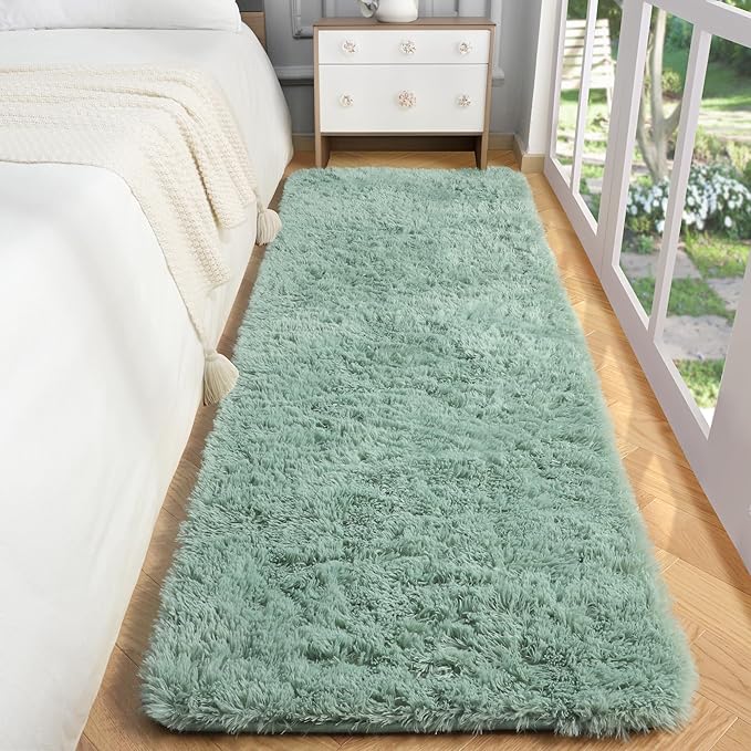 PAGISOFE Machine Washable Sage Green Runner Rugs for Bedroom Living Room Plush Fluffy Rug 2x6 Ft, Soft Carpet for Hallway, Non-Slip Indoor Floor Rugs for Nursery Kids Girls Room Home Decorative, Green