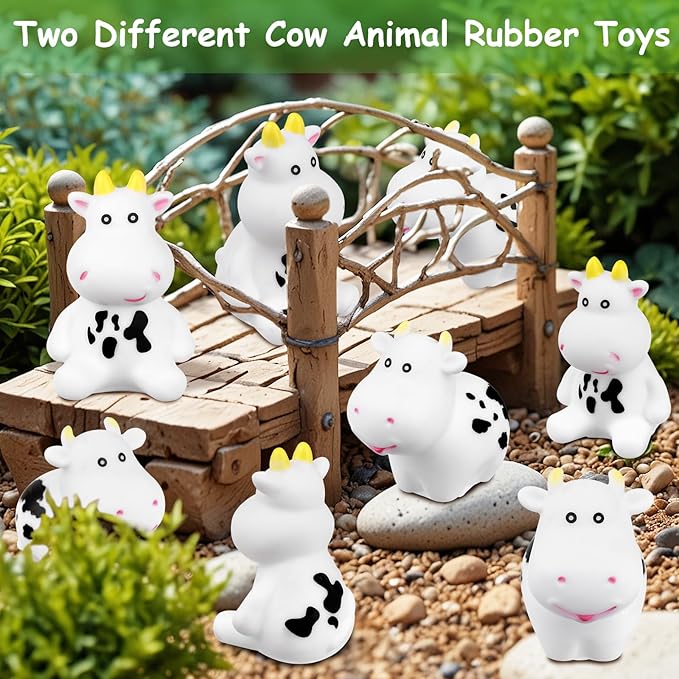 60 Pcs Cow Rubber Bath Toy Mini Rubber Cows Bulk Squeak Floating Water Cow Baby Bath Toy Fun Water Squirting Bathtime Play Farm Animal Bath Toys for Kids Baby Shower Swimming Pool Decor