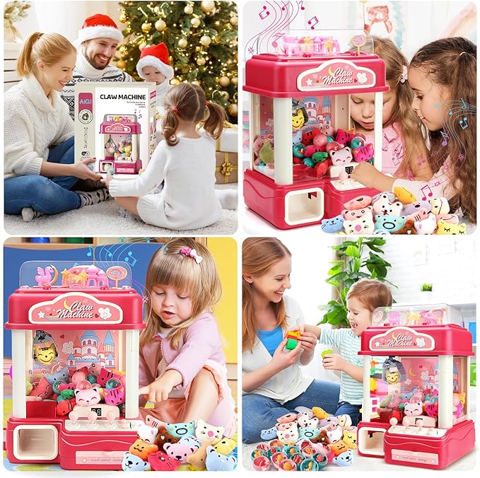 55 PCS Large Kids Claw Machine, Candy Vending Grabber, Prize Dispenser Toys for Girls Boys with Lights Sound, Electronic Claw Game Machine Toys for 3 4 5 6 7 8 Years Old Girls