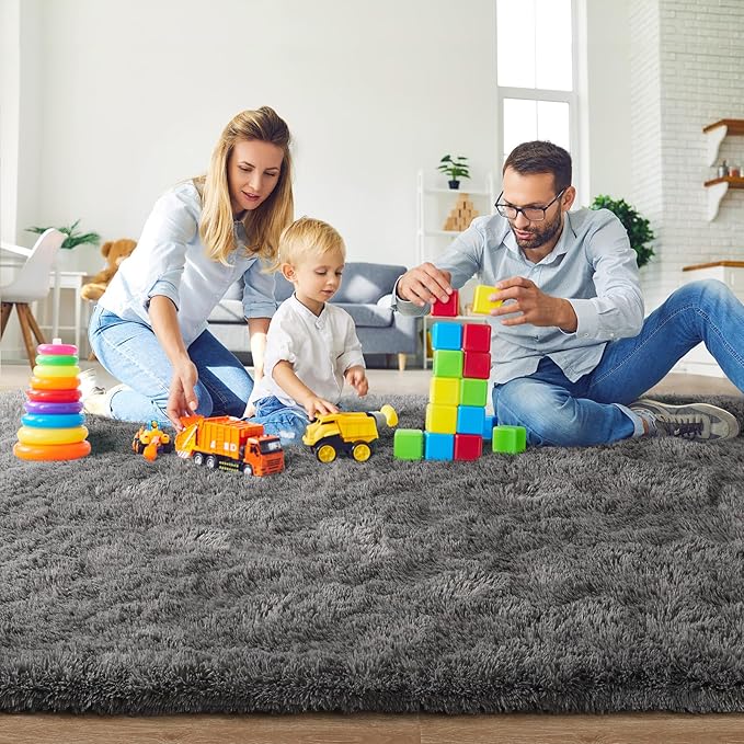Ompaa Fluffy Area Rugs, Super Soft Shaggy Carpet Fuzzy Long Fur Rug for Bedroom Living Room Dorm, Plush Kids Playroom Baby Girls Nursery Decor Mats, 6x9 Feet Dark Gray
