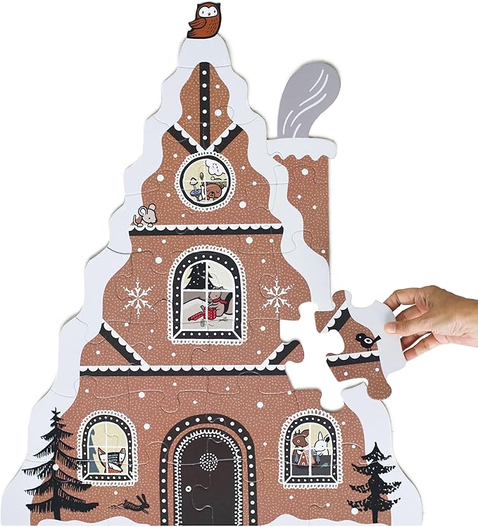 Gingerbread House Floor Puzzle, 24 Large Pieces, Winter Holiday Animals, Traditional Decoration, Learning Activity Toy, Brain Games, Train Motor Skills, Puzzles for Preschool, Toddler, Children, Kids