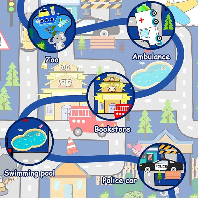 Kids Carpet Playmat Rug - Kids Car Rug Play Mat, City Life Map Car Mat for Kids Toy Educational Play Traffic Road Carpet for Bedroom (Sky Blue, 2.5x4 Feet)