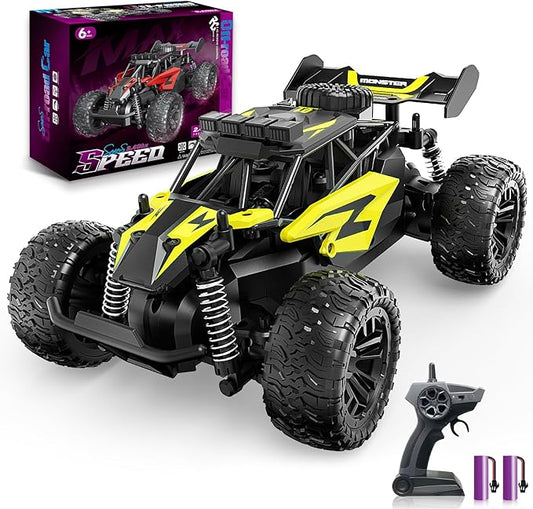 Carox 1:16 Scale RC Car for Kids, 2.4GHz High-Speed Electric Monster Truck, 20km/h, Dual 1000mAh Rechargeable Batteries, All-Terrain Tires, Shock Absorbing Suspension, Ideal Gift for Boys Aged 6-12