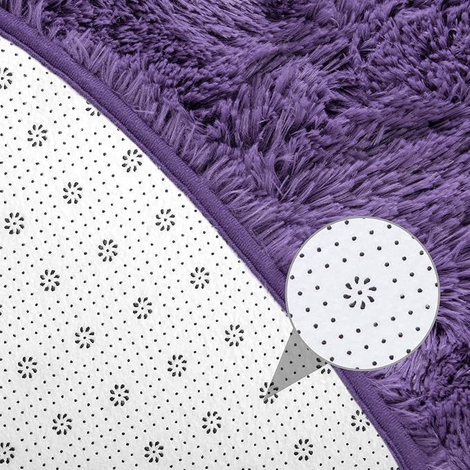 junovo Round Rug 5x5 Feet Fluffy Soft Area Rugs for Kids Girls Room Princess Castle Plush Shaggy Carpet Cute Circle Nursery Rug for Kids Girls Bedroom Baby Room Home Decor Circular Carpet, Grey-purple