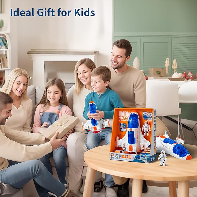 Spaceship Shuttle Toy with Astronaut Figure - Toy Rocket Ship with Lights Spray and Sound - Space Shuttle Toys Sets for Boys Planet Toys - Astronaut Exploration Birthday Plane Gift