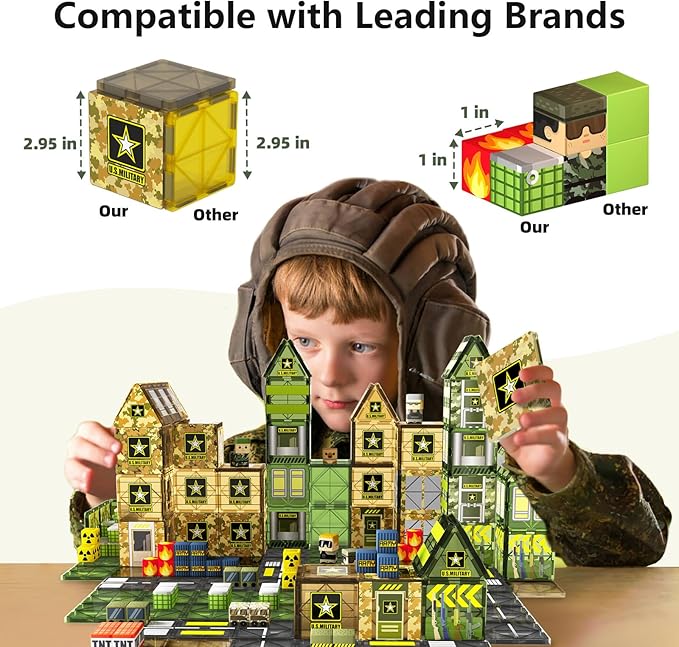 GobiDex 100PCS Magnetic Tiles Building Blocks for Kids, STEM Magnetic Blocks Building Toys with Army Men, Upgraded Magnets Birthday Gift Toys for 3 4 5 6 7 8+ Year Old Boys