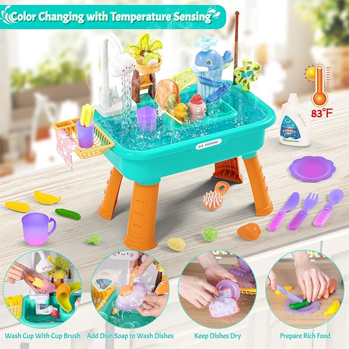 2025 Upgraded Water Table for Toddlers 1-3 3-5 with Electric Water Pump, Toddler Water Play Table|Beach Outdoor Toys, Water Table for Kids Ages 4-8, Summer Gift for Girl Boy 3 4 5 6 7 8, Orange&Green